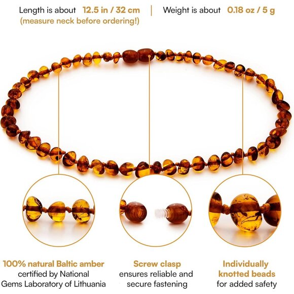 Baltic Amber Necklace Authentic, Certified - 12.5 inches - Unisex Jewelry - Poli - Picture 2 of 7